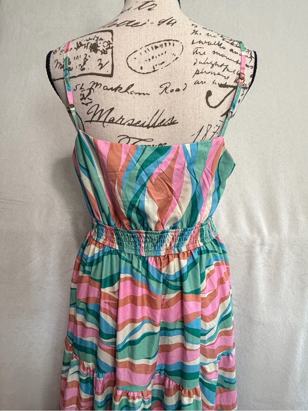 Grace and Emma Boutique Wavy Stripe Pink & Teal Maxi Dress with Front Tie - Picture 6 of 10